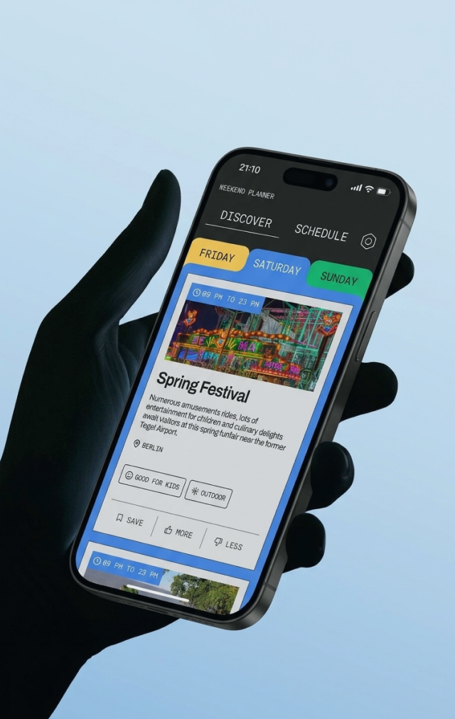 Weekend Planner running on a phone in hand